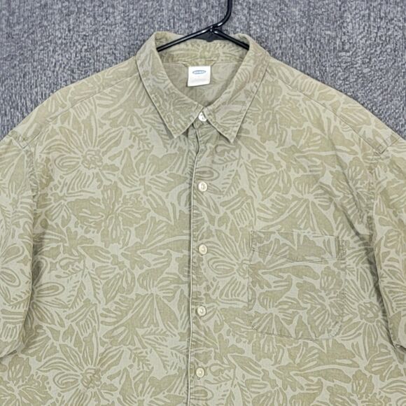 Old Navy Shirt Mens Large Green Linen Blend Short Sleeve Hawaiian Button-Up - Picture 2 of 12